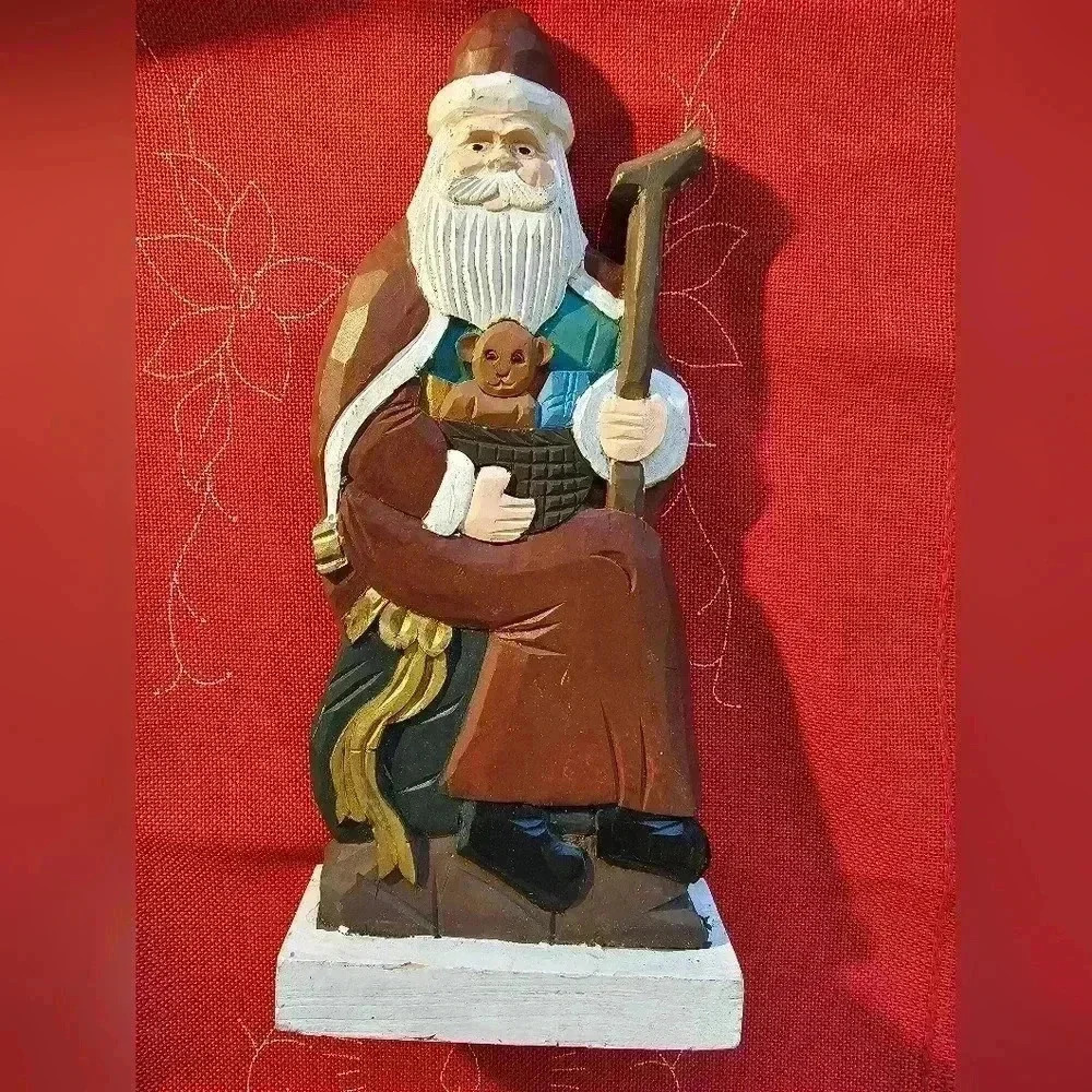 Hand Painted Wood Folk Art Santa Claus Statue